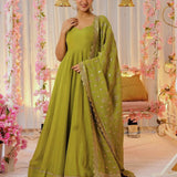 Olive Designer Partywear Anarkali Gown