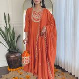 Orange Designer Straight Suit