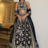 Black Bold Embroidered Silk Lehenga