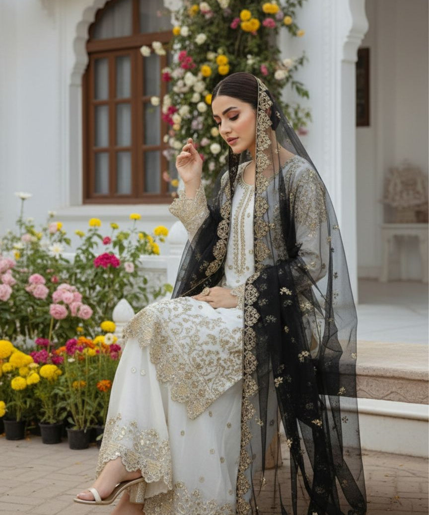 Classical Embroidered Top Plazzo