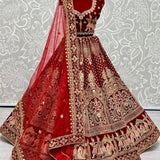 Peacock and Barat Embroidered Velvet Lehenga choli