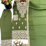 Olive Embroidered Roman Silk Suit
