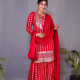 Beautyfull Red Festive Suit Sharara