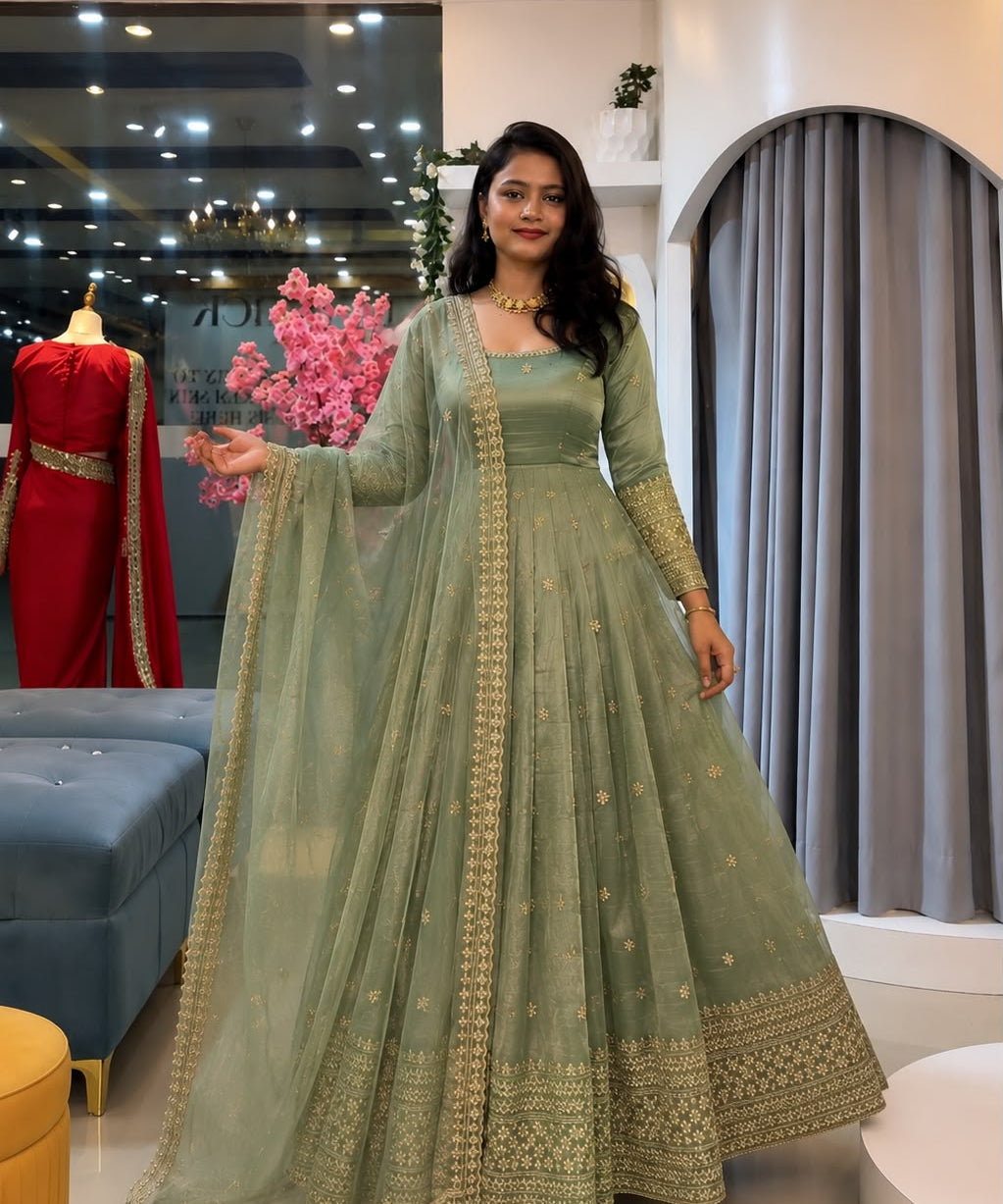 Stunning Crunchy Silk Anarkali Gown