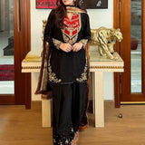 Black Pakistani Embroidered Top Plazzo