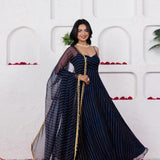 Elegance Stylish Striped Anarkali Gown