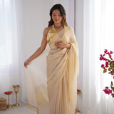 Cream Colord Satin Organza Saree