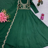 Green Designer Silk Anrakali Gown