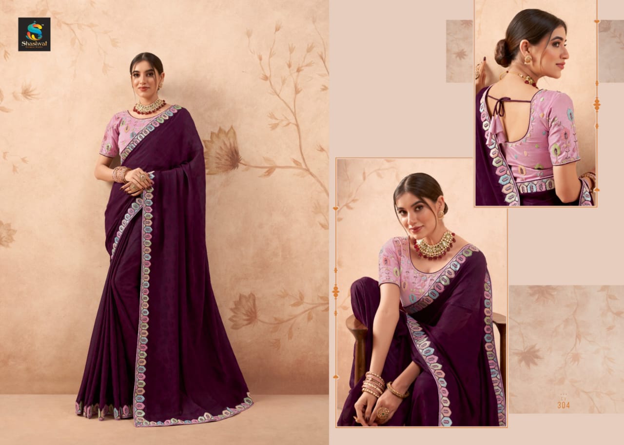 Fancy Embroidery Work Saree Collection