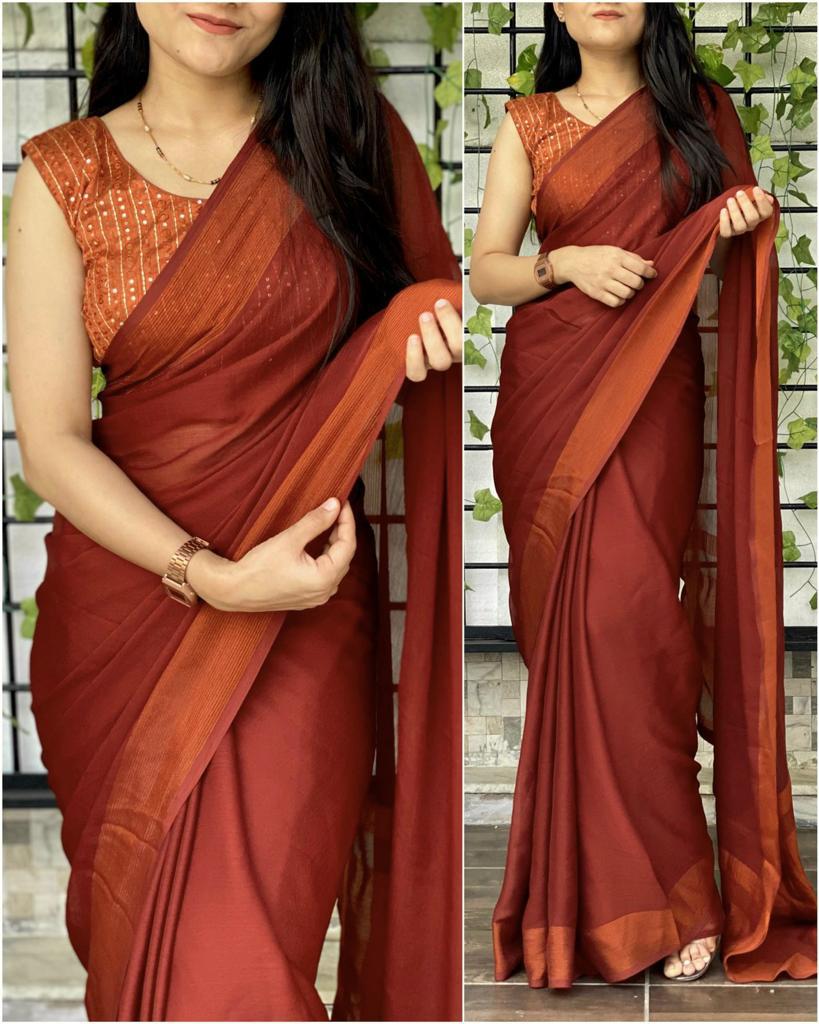 Presenting Copper Zari Chiffon Saree