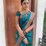 Turquoise Soft Lichi Silk Saree
