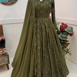 Olive Partywear Anarkali Gown Collection