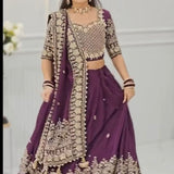 Festive Wine Embroidered Lehenga Choli
