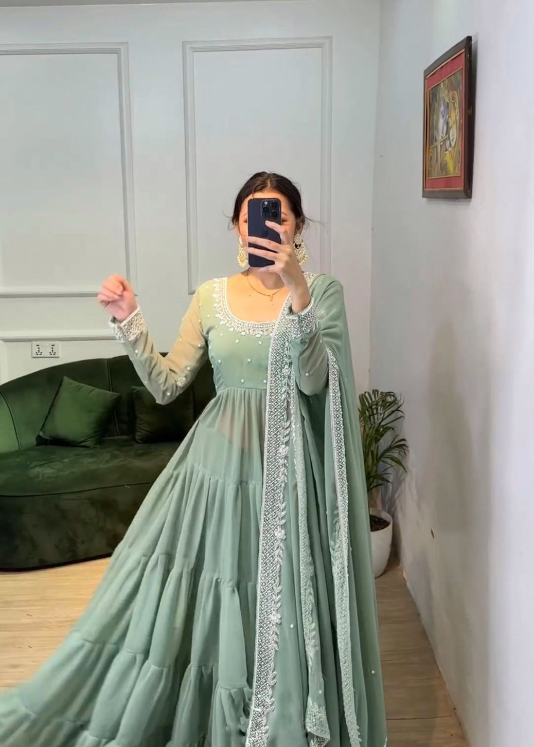 Presenting New Anarkali Faux Georgette Ruffle Flair Gown