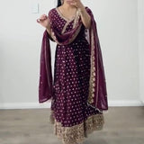 Designer Party Wear Look Full Heavy Embroidery Sequence Work Gown