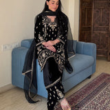 Black Velvet Embroidered Patiyala Suit