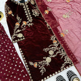 Maroon Velvet Embroidered Suit