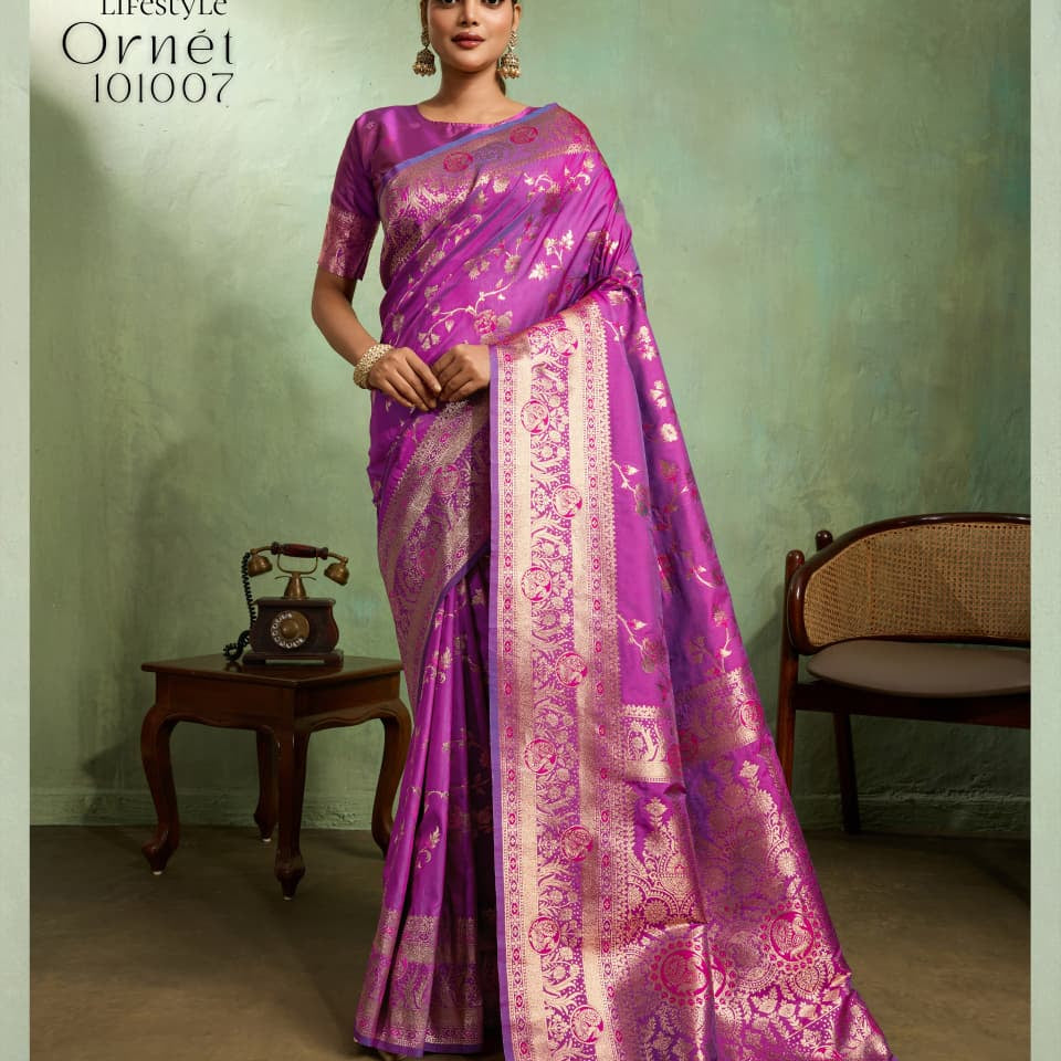 Adorn Golden Zari Woven Silk Saree