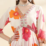 Flower Printed Nayra Cut Kurti