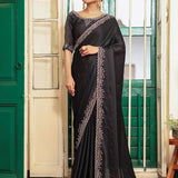 Black Wedding Satin Silk Saree
