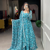 newly silver chiffon  design with floral print gown