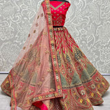 Multi Color Peacock Embroidered Designer Silk Lehengacholi