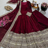 Maroon Designer Fandy Cruch Suit