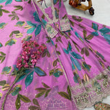 Pink Floral Print Anarkali Gown
