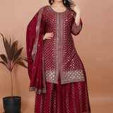 Maroon Chinon Suit sharara