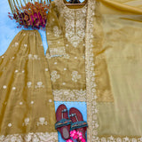 Partywear Golden Embroidered Silk Suit