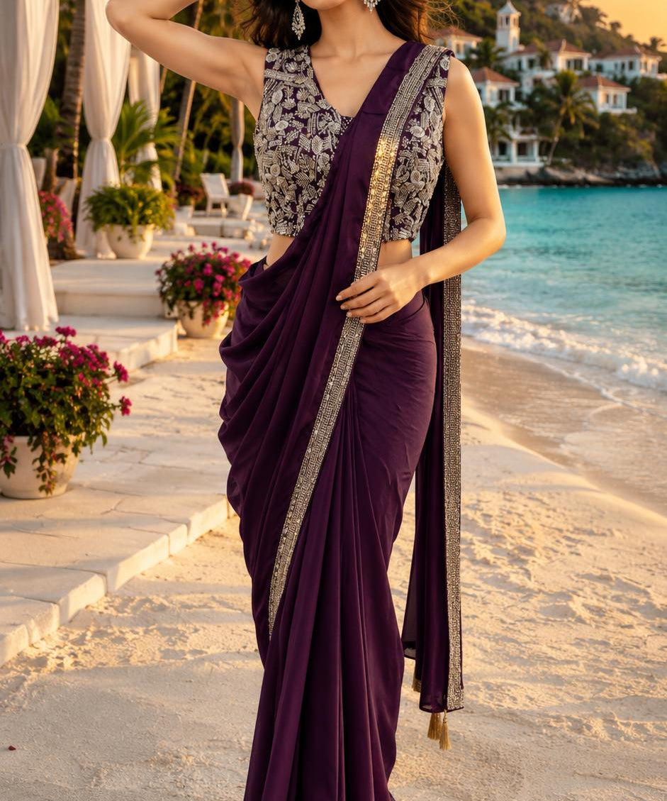 Classic Beads Work Ready To Wear Saree