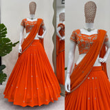 Orange Faux Georgette Lehenga Choli