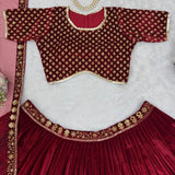 Maroon Bridal Velvet Lehenga Choli