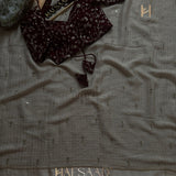 Presenting White Checkered Viscose Saree