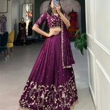 Stunning Wine Vichitra Silk Lehenga