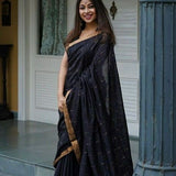 Black Pure Cotton Silk Saree