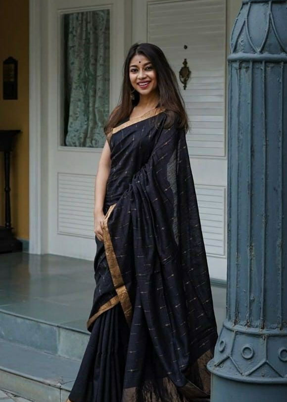 Black Pure Cotton Silk Saree