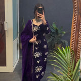 Charming Violet Viscose Velvet Suit