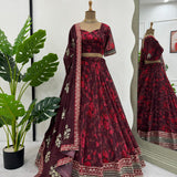 Maroon Flower Print Lehenga Choli