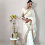 White Premiun  Georgette Saree