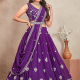 Purple Heavy Georgette Lehenga Choli