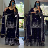 Black Embroidered Top Sharara Set