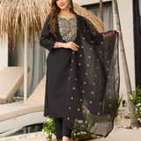 Black Embroidered Straight Kurta
