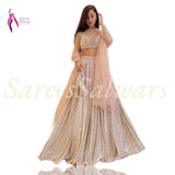 PEACH  satin silk padding lehnga of