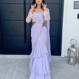 Purple Georgette Ruffle Saree