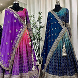 PARTY WEAR HEAVY CHINON  LEHENGAS CHOLI