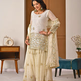 White Designer Embroidered Top Sharara