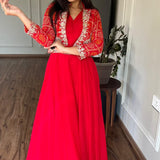 Red Bandhej Faux Georgette Suit