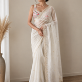 Ivory Blossom Embroidered Saree