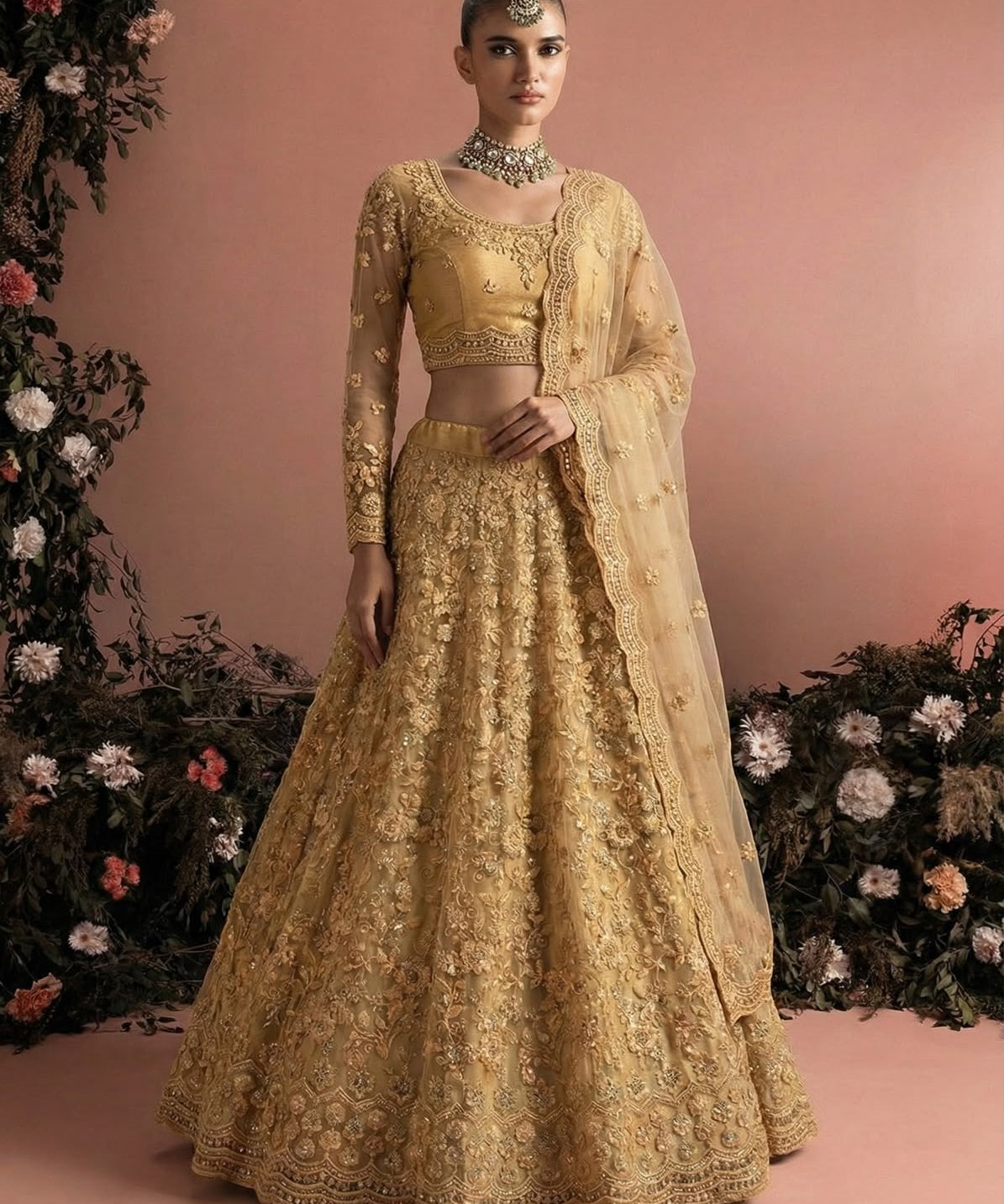 Alizeh Golden Wedding Embroidered Lehenga